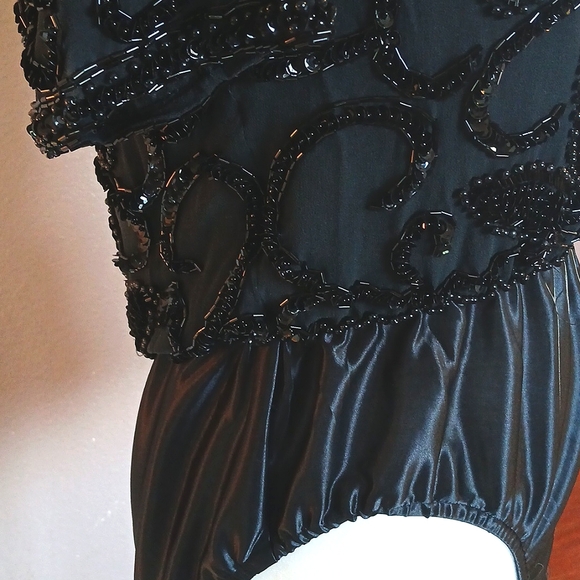 Vintage Black Silk Beaded Bodysuit size 6 by A.J.Bari - Picture 5 of 10